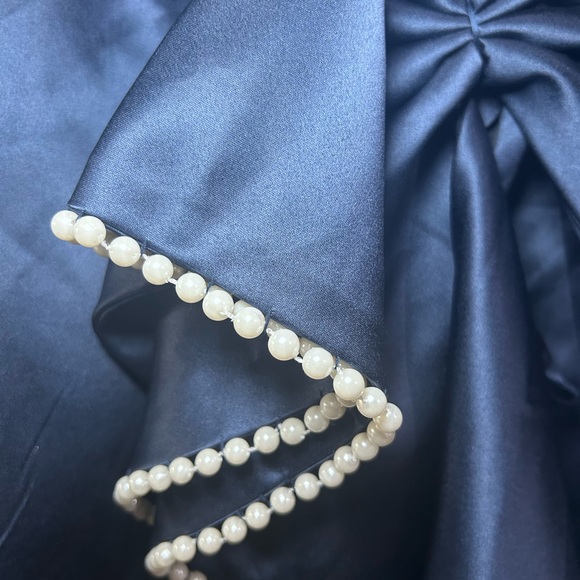 Navy Blue Mini Dress with White Pearl Accents - Picture 6 of 7